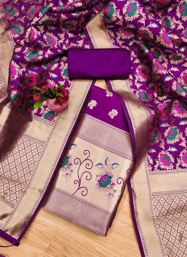 Banarasi Silk Purple Traditional Wear Weaving Dress Material